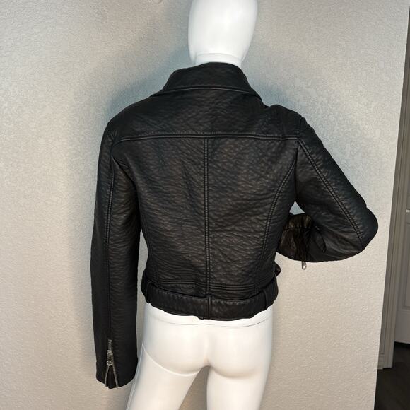 Members Only Size L Black Cropped Faux Leather Thick Pebbled Moto Jacket - Picture 4 of 8